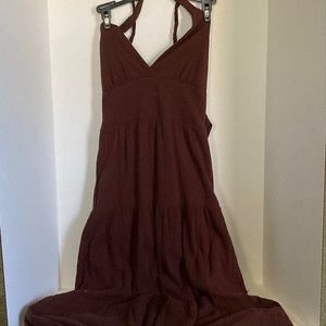 Vintage Brown Halter-Top Maxi Dress